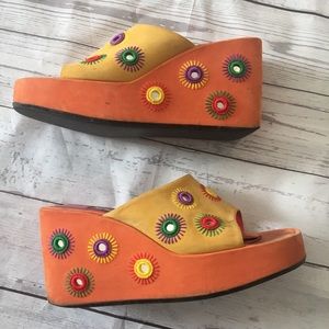 DONALD J PLINER Rainbow Mirrored Platform Sandals